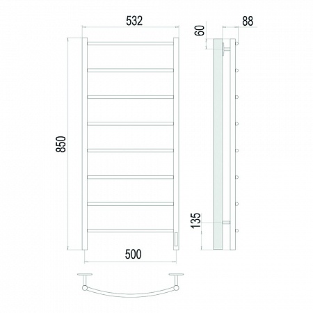Классик П8 500х850 Электро (quick touch) Полотенцесушитель TERMINUS Сатин Нижнекамск - фото 4 Классик П8 500х850 Электро (quick touch) Полотенцесушитель TERMINUS Сатин Нижнекамск - фото 4