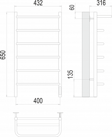 Полка П6 400х650 Электро (quick touch) Полотенцесушитель  TERMINUS Нижнекамск - фото 3