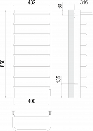 Полка П8 400х850 Электро (quick touch) Полотенцесушитель  TERMINUS Нижнекамск - фото 3