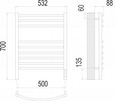 Классик П9 500х700 электро (sensor quick touch)  Полотенцесушитель TERMINUS Нижнекамск - фото 3