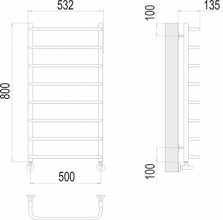 Стандарт П8 500х800  Полотенцесушитель  TERMINUS Нижнекамск - фото 3