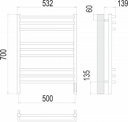 Прато П9 500х700 электро (sensor quick touch) Полотенцесушитель  TERMINUS Нижнекамск - фото 3