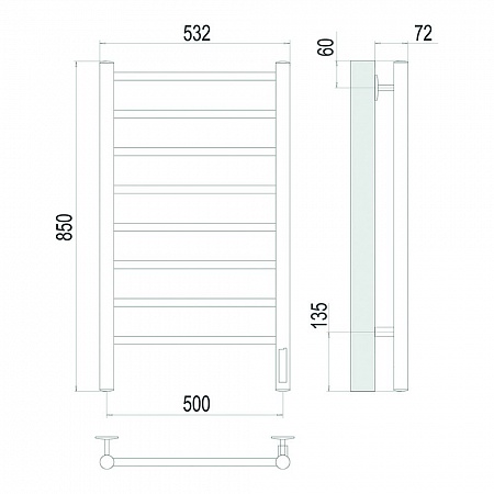 Аврора П8 500х850 Электро Полотенцесушитель TERMINUS Оружейная сталь Нижнекамск - фото 4