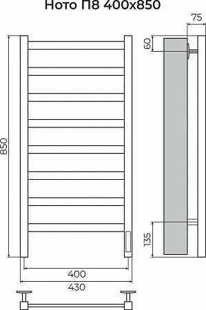 Ното П8 400х850 Электро (quick touch) Полотенцесушитель TERMINUS Нижнекамск - фото 3