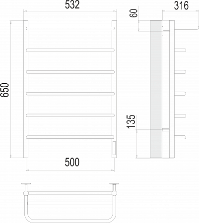 Полка П6 500х650 Электро (quick touch) Полотенцесушитель  TERMINUS Нижнекамск - фото 3